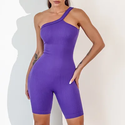 Customized Logo Women Yoga Fashion Solid Color Shoulder Sports Rompers