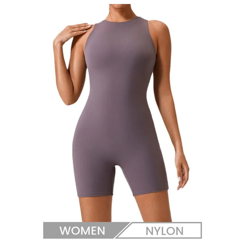 Customized Logo Summer Women Fashion Solid Color Sleeveless Tight Sports Yoga Rompers
