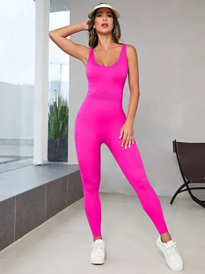 Customized Logo Women Yoga Solid Color Sexy Criss Cross Backless Sports Jumpsuits