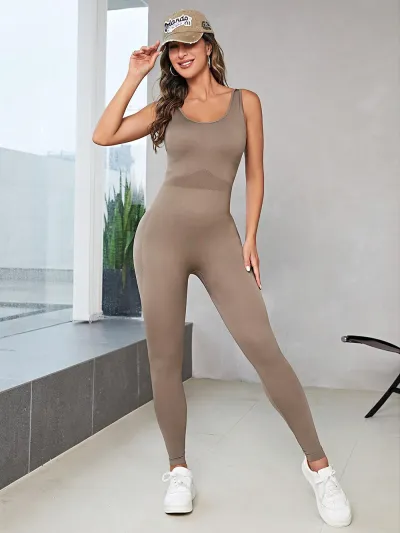 Customized Logo Women Yoga Solid Color Sexy Criss Cross Backless Sports Jumpsuits