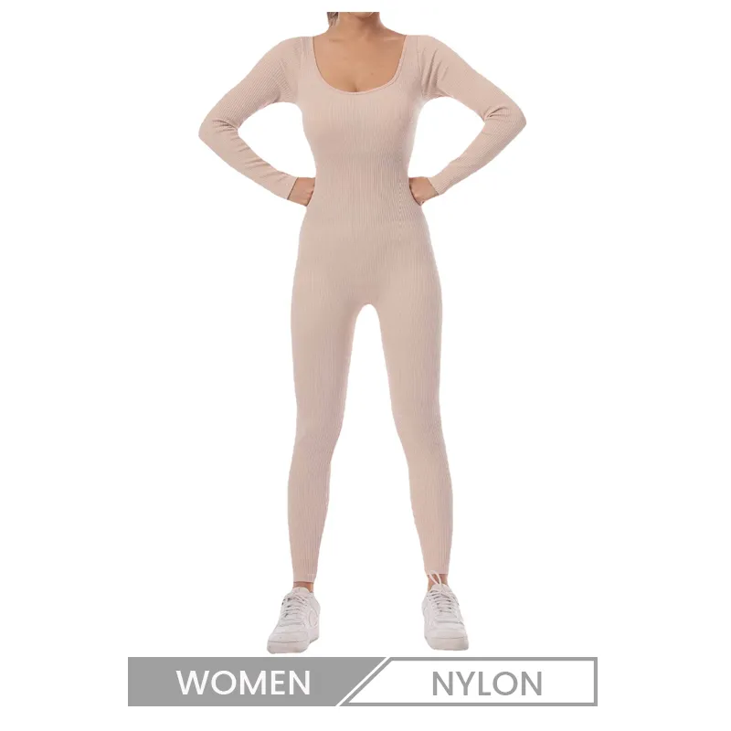 Customized Logo Women Yoga Fashion Solid Color Long Sleeve Quick-Drying Sports Jumpsuits