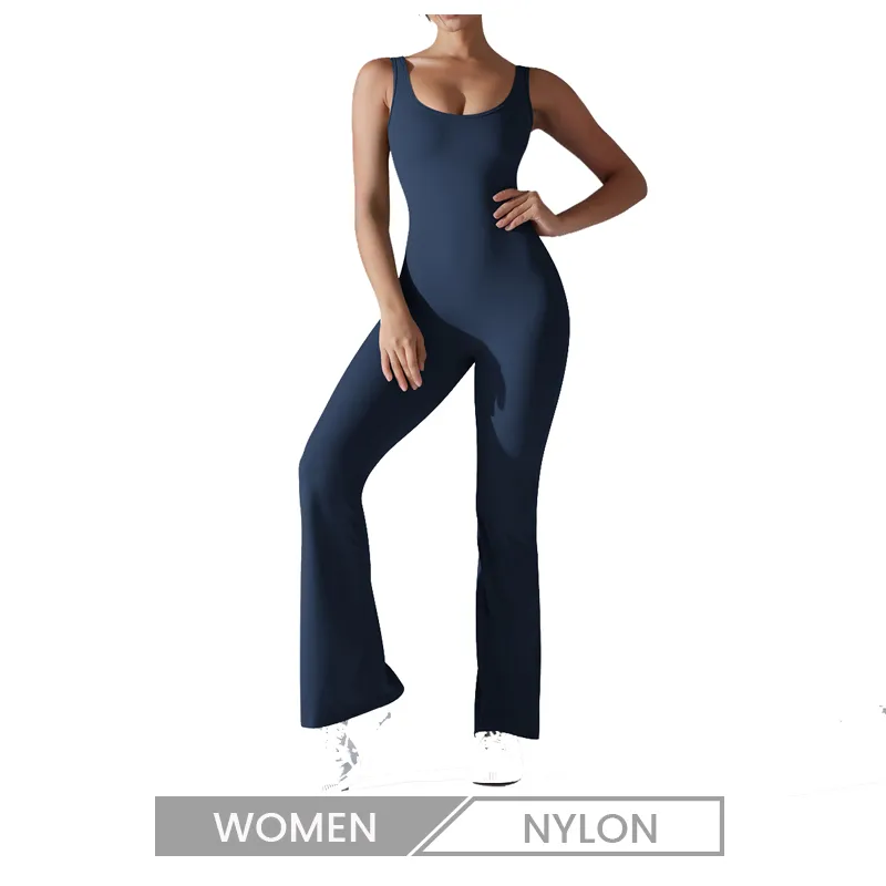 Women Simple Solid Color Backless Hip Exercise Fitness Yoga Jumpsuits