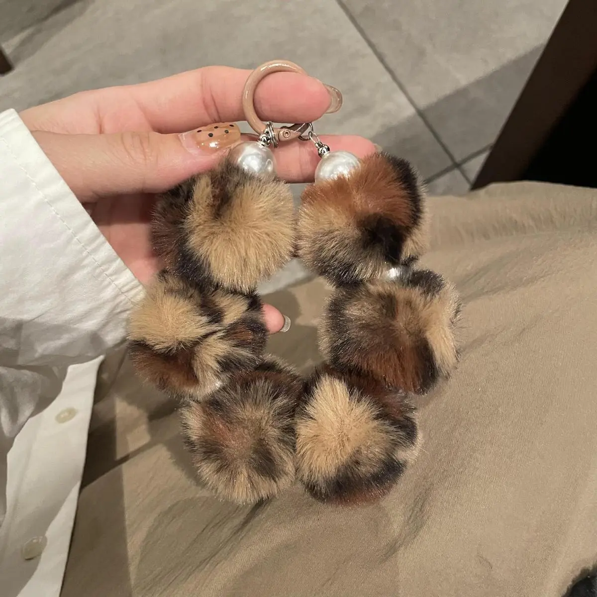 Leopard Plush Wristband Bracelet Phone Bag Pendant