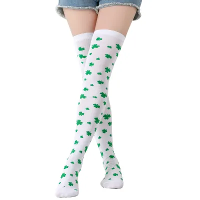 St. Patrick'S Day Stripe Clover Print Knee-Over Stockings for Women