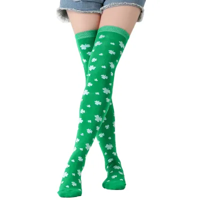 St. Patrick'S Day Stripe Clover Print Knee-Over Stockings for Women