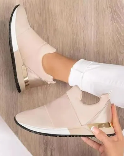 Women Fashion Casual Solid Color Breathable Platform Sneakers Slip On