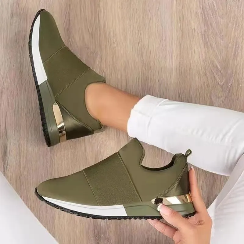 Women Fashion Casual Solid Color Breathable Platform Sneakers Slip On
