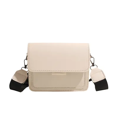 Women Fashion Casual Solid Color Wide Strap Square PU Crossbody Bag