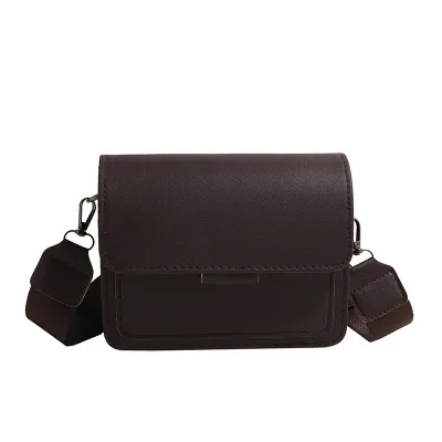 Women Fashion Casual Solid Color Wide Strap Square PU Crossbody Bag