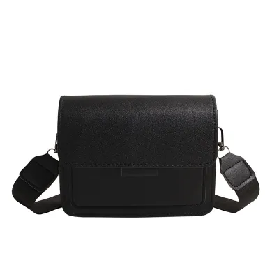 Women Fashion Casual Solid Color Wide Strap Square PU Crossbody Bag