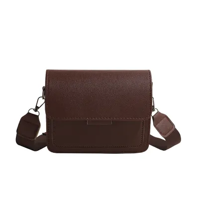 Women Fashion Casual Solid Color Wide Strap Square PU Crossbody Bag