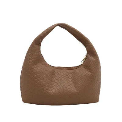 Women Retro Simple Solid Color Weaving Underarm Handbag