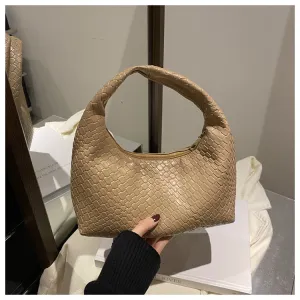 Women Retro Simple Solid Color Weaving Underarm Handbag