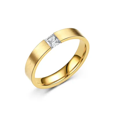 Fashion Simple Zircon Titanium Steel Rhinestone Couple Ring Geometric U-Shaped Cold Wind Style