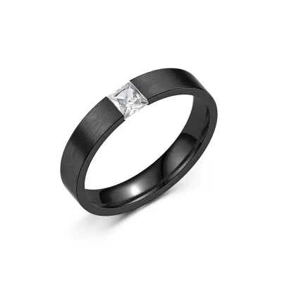 Fashion Simple Zircon Titanium Steel Rhinestone Couple Ring Geometric U-Shaped Cold Wind Style