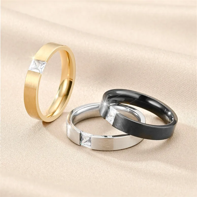 Fashion Simple Zircon Titanium Steel Rhinestone Couple Ring Geometric U-Shaped Cold Wind Style