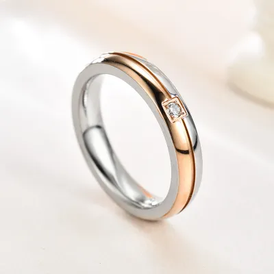 Fashion Simple Titanium Steel Rhinestone Couple Ring