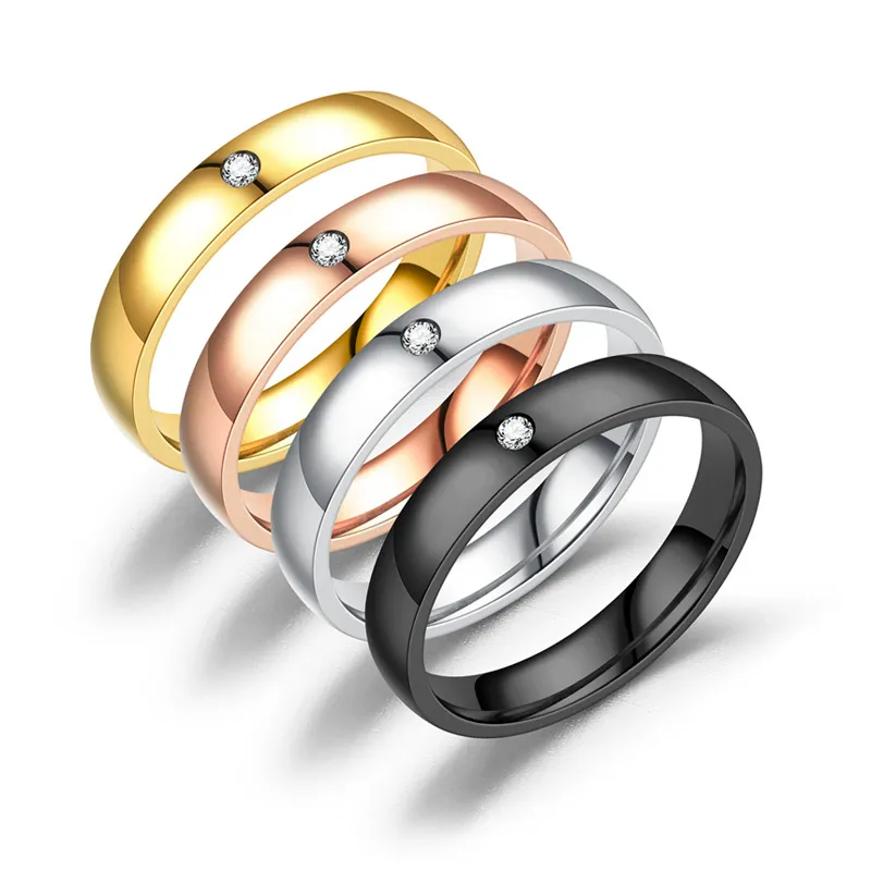Women Fashion Simple Fadeless Titanium Steel Rhinestone U-Shape Ring