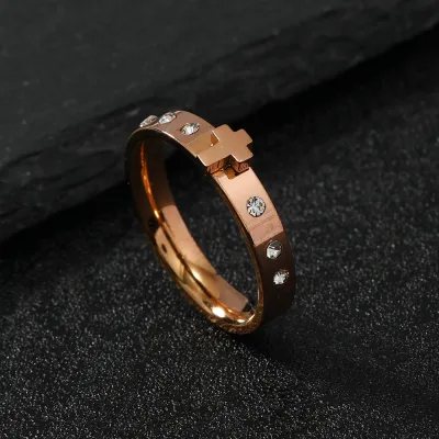 Men's Fashion Personalized Cross Rhinestone Stainless Steel Ring