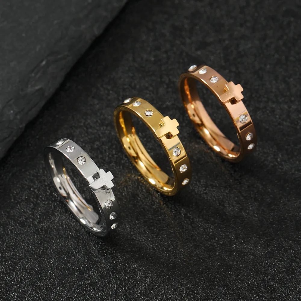 Men's Fashion Personalized Cross Rhinestone Stainless Steel Ring