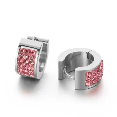 Women Fashion Stainless Steel Solid Color Rhinestone Earrings