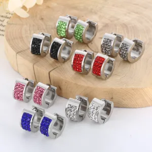Women Fashion Stainless Steel Solid Color Rhinestone Earrings