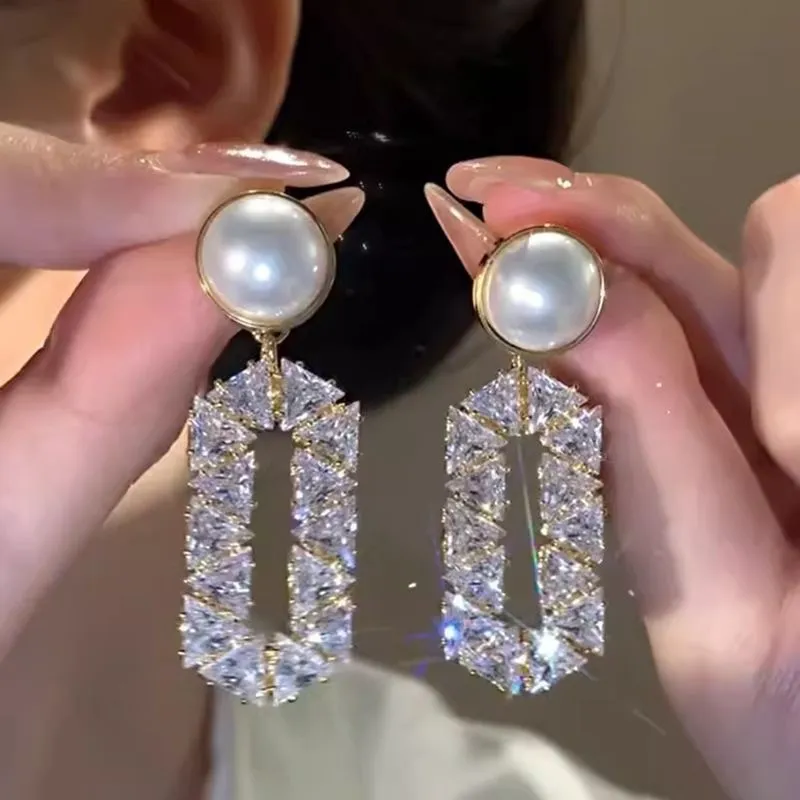 Fashion Exaggerated Rhinestone Geometric Oval Earrings