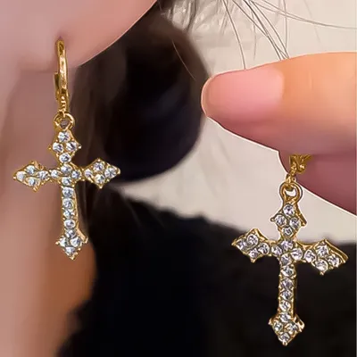 Fashion Rhinestone Cross Earrings Instagram Wind Geometric