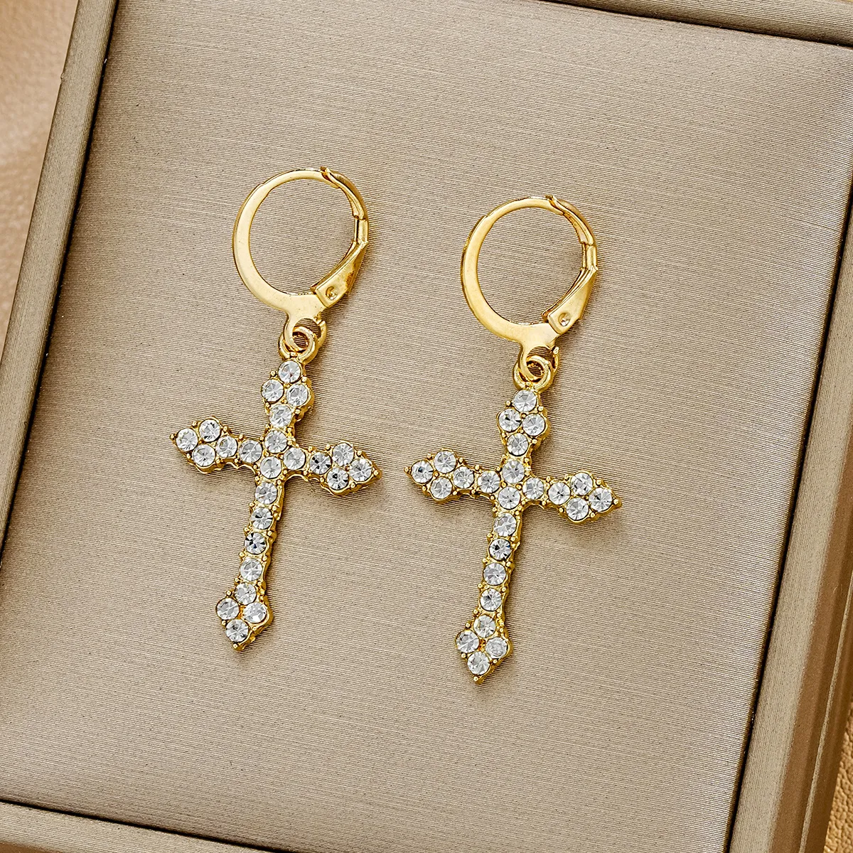Fashion Rhinestone Cross Earrings Instagram Wind Geometric