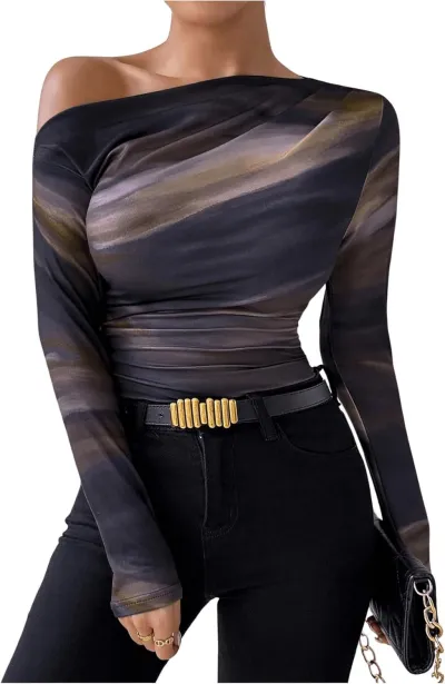 Women Tie-Dye Printed Asymmetric Ruffled Blouse