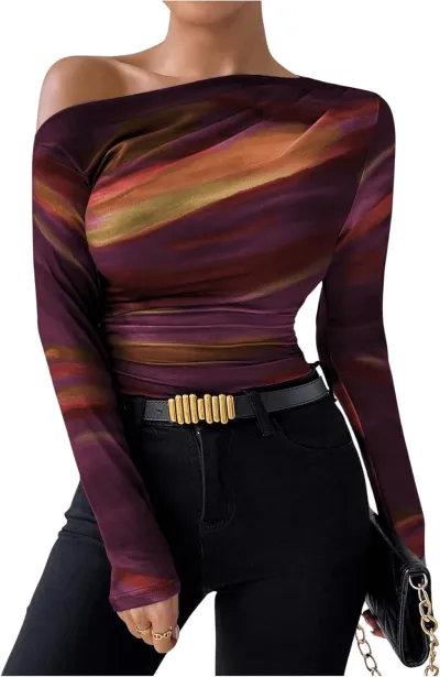 Women Tie-Dye Printed Asymmetric Ruffled Blouse