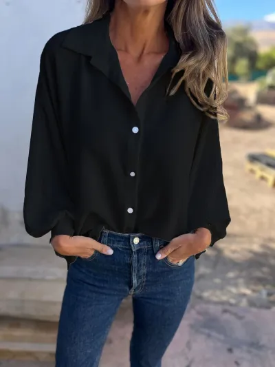 Women Casual Lapel Long Sleeve Single Breasted Blouse