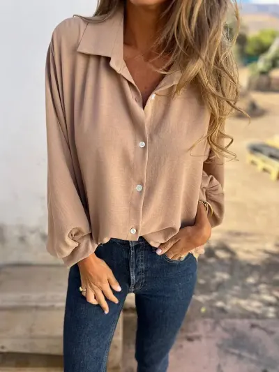 Women Casual Lapel Long Sleeve Single Breasted Blouse