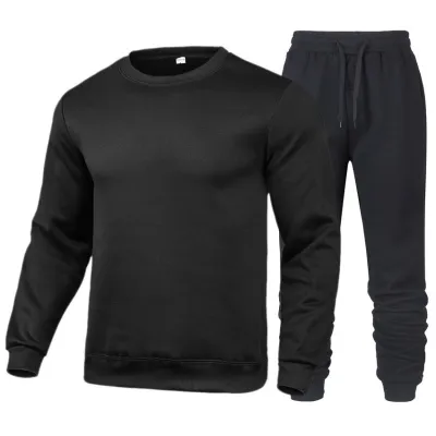 Men Autumn Winter Casual Basic Solid Color Long Sleeve Sweatshirt Pants Set