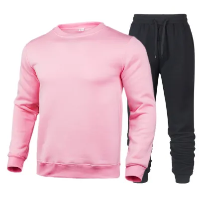 Men Autumn Winter Casual Basic Solid Color Long Sleeve Sweatshirt Pants Set
