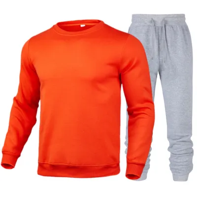 Men Autumn Winter Casual Basic Solid Color Long Sleeve Sweatshirt Pants Set