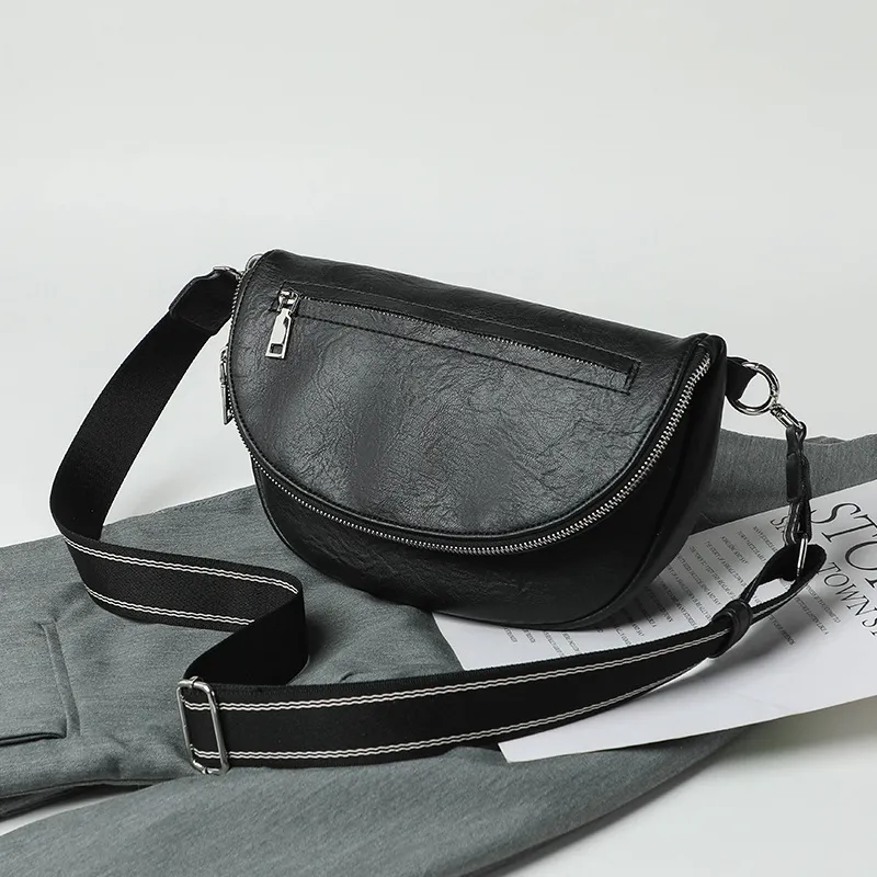 Women Fashion Casual Solid Color Multifunctional Zipper PU Dumpling Crossbody Bag