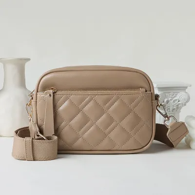 Women Fashion Casual Solid Rhombic Wide Strap Crossbody Bag PU Street Trend Small Square Zipper