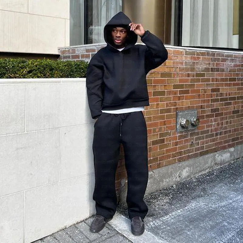 Fashion Casual Hoodie and Drawstring Pants Set for Men