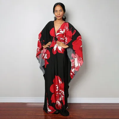 Women Fashion Casual Vacation Stripe Floral Printed Sunscreen Long Cover-Ups