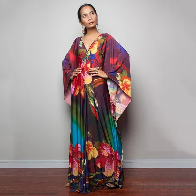 Women Fashion Casual Vacation Stripe Floral Printed Sunscreen Long Cover-Ups