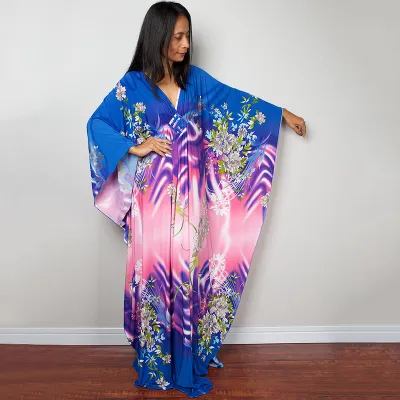 Women Fashion Casual Vacation Stripe Floral Printed Sunscreen Long Cover-Ups