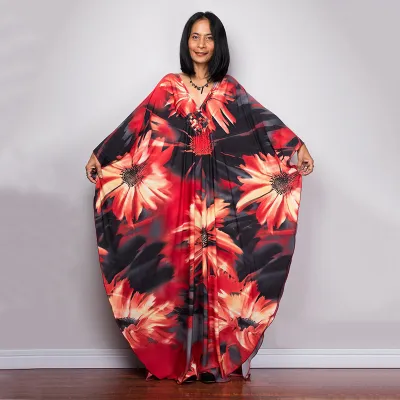 Women Fashion Casual Vacation Stripe Floral Printed Sunscreen Long Cover-Ups