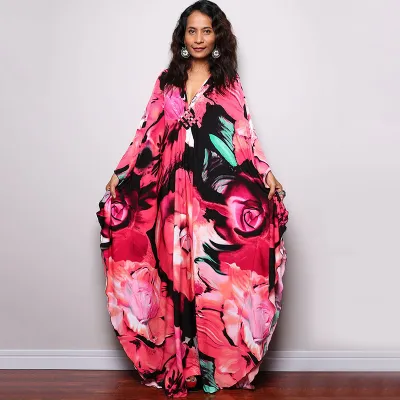 Women Fashion Casual Vacation Stripe Floral Printed Sunscreen Long Cover-Ups