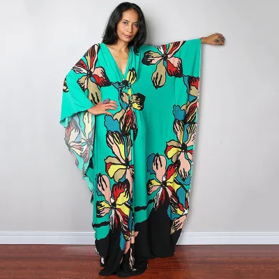 Women Fashion Casual Vacation Stripe Floral Printed Sunscreen Long Cover-Ups
