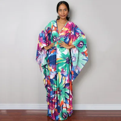 Women Fashion Casual Vacation Stripe Floral Printed Sunscreen Long Cover-Ups