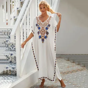 Women Casual Vacation Floral Embroidered Long Cover-Ups