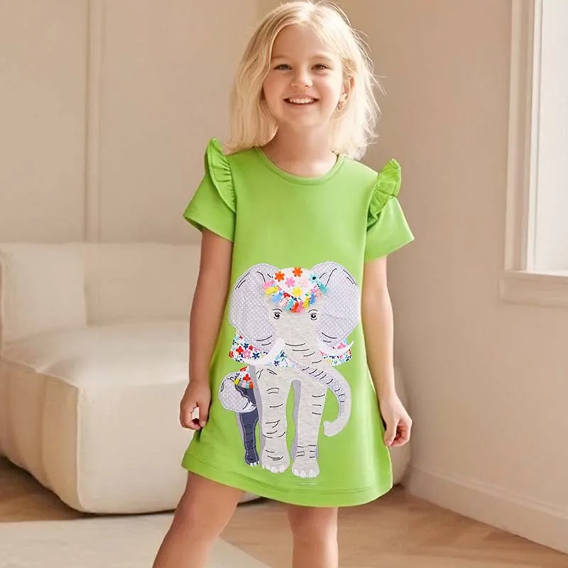 Kids Toddler Girls Casual Cute Princess Short Sleeve Dress Cotton Animal Cartoon