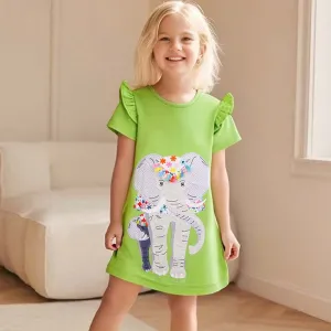 Kids Toddler Girls Casual Cute Princess Short Sleeve Dress Cotton Animal Cartoon