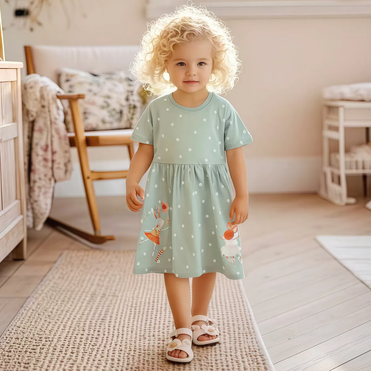 Kids Toddler Girls Casual Cute Short Sleeve Cotton Cartoon Princess Dress